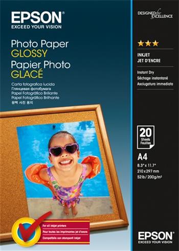 Epson Photo Paper, foto papír, lesklý, bílý, A4, 200 gm2, 20 ks, C13S042538, inkoustový