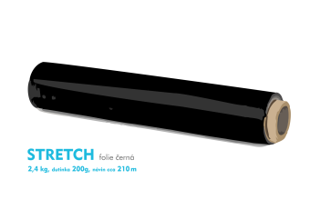 Stretch fólie - 2,4kg - čierna - dutinka 200g, návin cca 210m