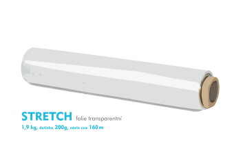 Stretch fólie - 1,9 kg - transparentný - dutinka 200g, návin cca 160m