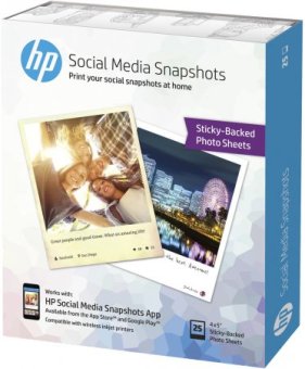 Fotopapier 10 x 13 cm HP Social Media Snapshots, 25 listov, 265 g/m², lesklý, biely, inkoustový, samolepiaci (W2G60A)