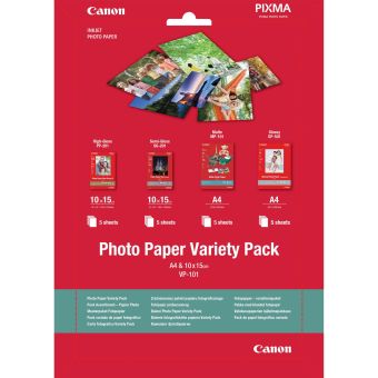 Fotopapier 10 x 15 cm, A4 Canon Variety Pack, 20 listov, leskl a matn, biely, inkoustov (VP-101)