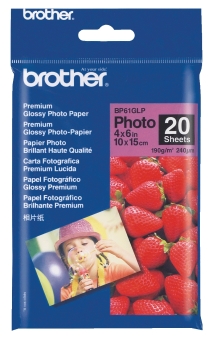 Fotopapier 10 x 15 cm Brother Premium photo, 20 listov, 190 g/m², leskl, biely, inkoustov (BP-61)