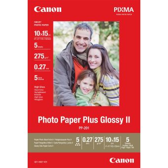 Fotopapier 10 x 15 cm Canon Plus Glossy II, 5 listov, 275 g/m², lesklý, biely, inkoustový (PP-201)