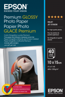 Fotopapier 10 x 15 cm Epson Premium Glossy, 40 listov, 255 g/m², leskl, biely, inkoustov (C13S042153)