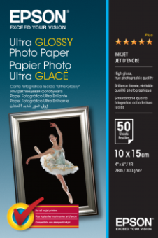 Fotopapier 10 x 15 cm Epson Ultra Glossy, 50 listov, 300 g/m², leskl, biely, inkoustov (C13S041943)