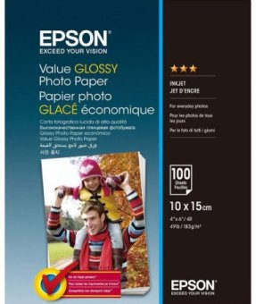 Fotopapier 10 x 15 cm Epson Value Glossy, 100 listov, 183 g/m², leskl, biely, inkoustov (C13S400039)