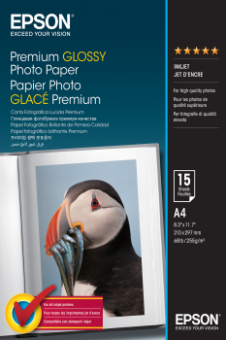 Fotopapier A4 Epson Premium Glossy, 15 listov, 255 g/m², leskl, biely, inkoustov (C13S042155)