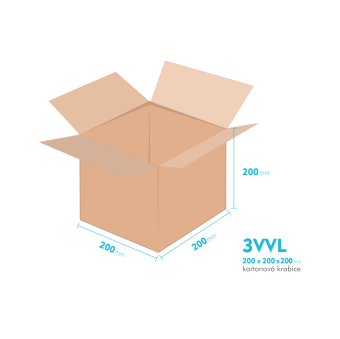Kartónová škatuľa 3VVL - 200 x 200 x 200 mm - vnútorné 195 x 195 x 190 mm