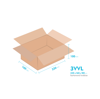 Kartónová škatuľa 3VVL - 220  x  160  x  100 mm - vnútorné 215 x 155 x 90 mm