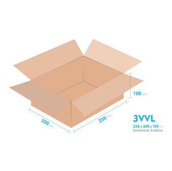 Kartónová škatuľa 3VVL - 250 x 200  x  100 mm - vnútorné 245 x 195 x 90 mm