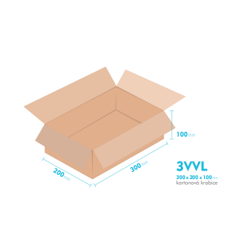 Kartónová škatuľa 3VVL - 300 x 200  x  100 mm - vnútorné 295 x 195 x 90 mm