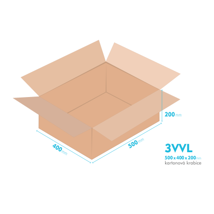 Kartnov katua 3VVL - 500 x 400 x 200 mm - vntorn 495 x 395 x 190 mm