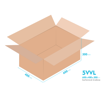 Kartónová škatuľa 5VVL - 600 x 400 x 300 mm - vnútorné 594 x 394 x 288 mm