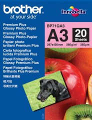 Fotopapier A3 Brother Glossy Photo, 20 listov, 260 g/m², leskl, biely, inkoustov (BP71GA3)