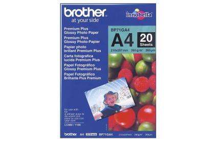 Fotopapier A4 Brother Glossy photo, 20 listov, 260 g/m², leskl, biely, inkoustov (BP71GA4)