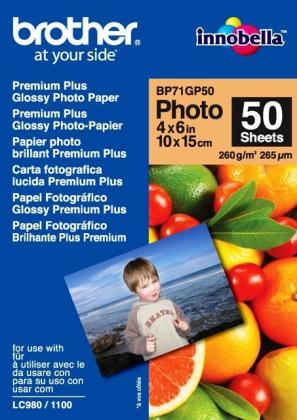 Fotopapier 10 x 15 cm Brother Premium Glossy photo, 50 listov, 260 g/m², leskl, biely, inkoustov (BP71GP50)