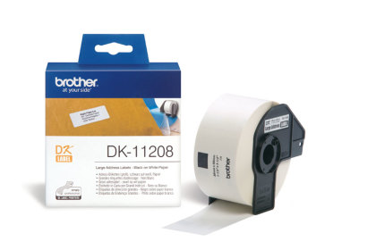 Originlne etikety Brother DK-11208, papierov biele, irok adresy, 38 x 90 mm, 400 ks