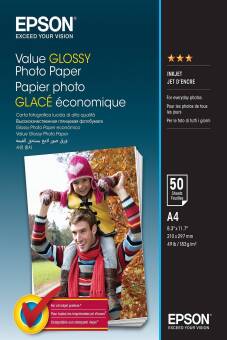 Fotopapier A4 Epson Value Glossy, 50 listov, 183 g/m², leskl�, biely, inkoustov� (C13S400036)