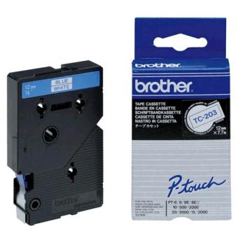 Originlna pska Brother TC-203, 12 mm, modr tla na bielom podklade