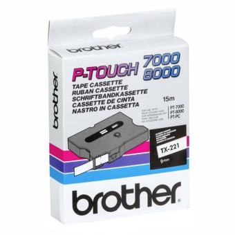 Originlna pska Brother TX-221, 9 mm, ierna tla na bielom podklade