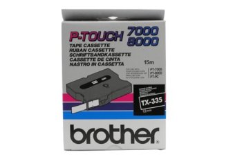 Originlna pska Brother TX-335, 12 mm, biela tla na iernom podklade