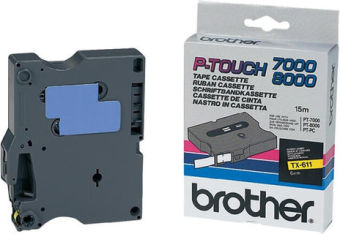 Originálna páska Brother TX-611, 6 mm, čierna tlač na žltom podklade