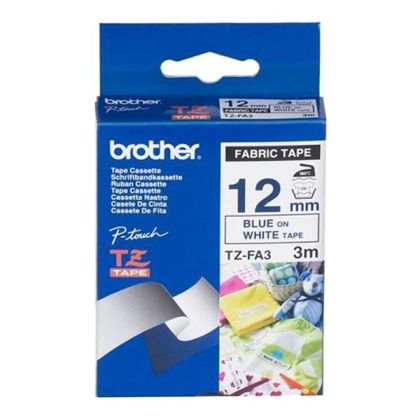 Originlna pska Brother TZE-FA3, 12 mm, modr tla na bielom podklade, zaehovacia