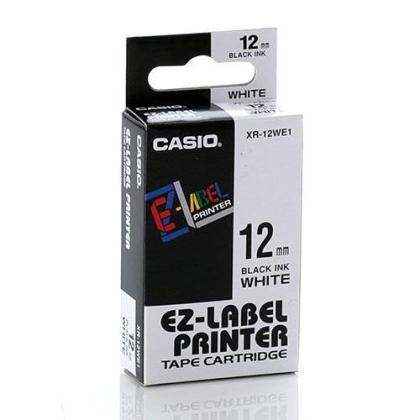 Originálná páska Casio XR-12WE1, 12mm, čierna tlač na bielom podklade