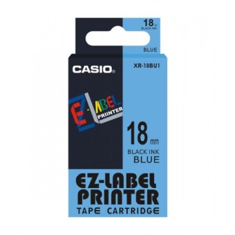 Originálná páska Casio XR-18BU1, 18mm, čierna tlač na modrom podklade