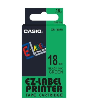 Originálna páska Casio XR-18GN1, 18 mm, čierna tlač na zelenom podklade