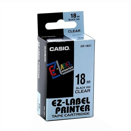 Originálná páska Casio XR-18X1, 18mm, čierna tlač na priesvitnom podklade