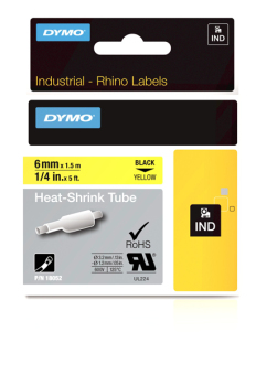 Originálná páska DYMO 18052 (S0718270), 6mm, čierna tlač na žltom podklade, plochá zmršťovacia bužírka