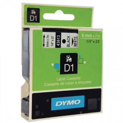 Originálna páska DYMO 43613 (S0720780), 6 mm, čierna tlač na bielom podklade