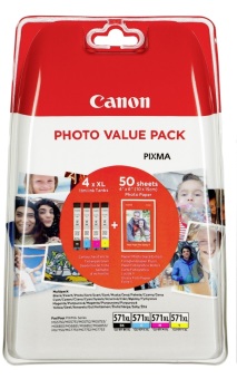 Sada origin�ln�ch n�pl� Canon CLI-571XL (0332C005) (�ierna a farebn�) + fotopapier